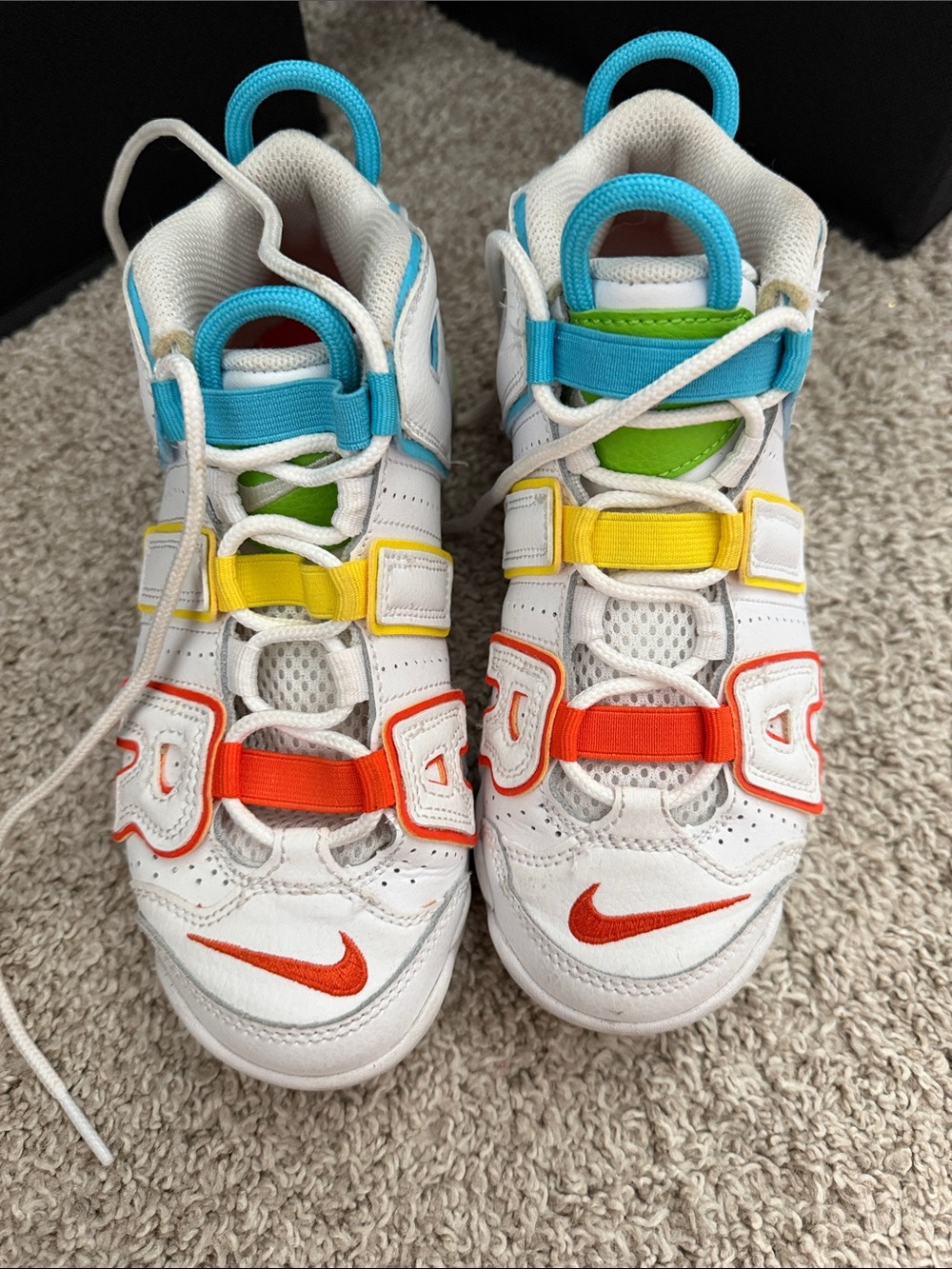 Nike White Kids Sneakers with Orange, Blue, Yellow & Green Air Jordan